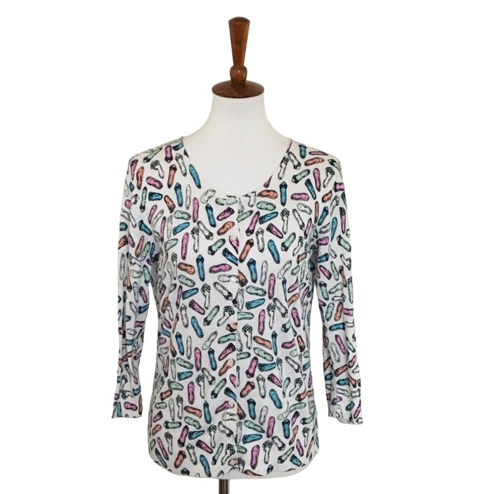 G.H. Bass & Co. colorful shoe print cardigan, size M or L